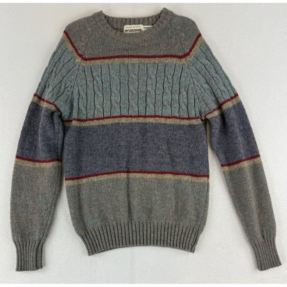 VTG Mcgregor Men's Medium‎ Wool Blend Sweater Dark Earth Tones Crew Neck Cabled